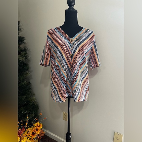 Tops - Trendy Multicolor Striped Women's Blouse L